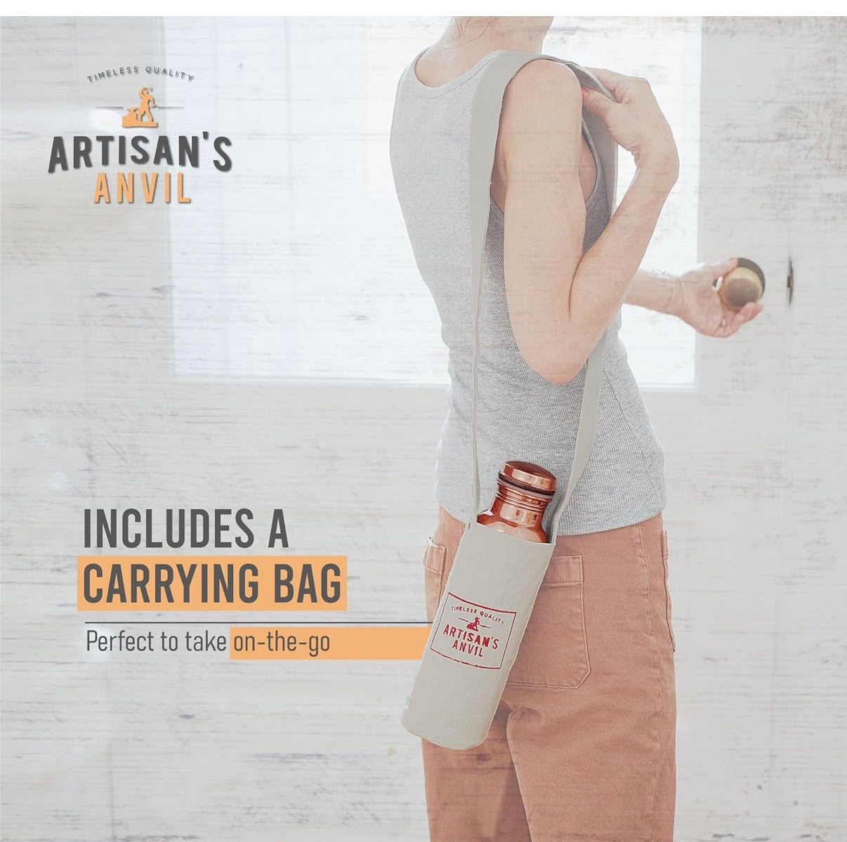 100 Percent Pure Copper Ayurvedic Water Bottle with satchel