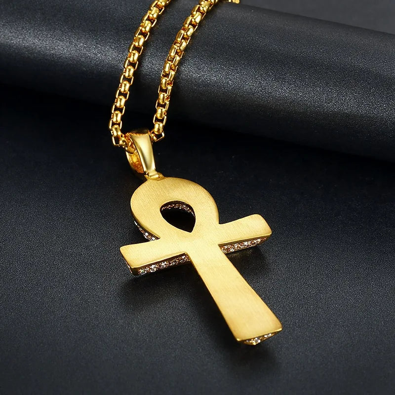 Egyptian Ankh Cross Pendant With Stainless Steel Chain Protection Esoteric Jewlery.