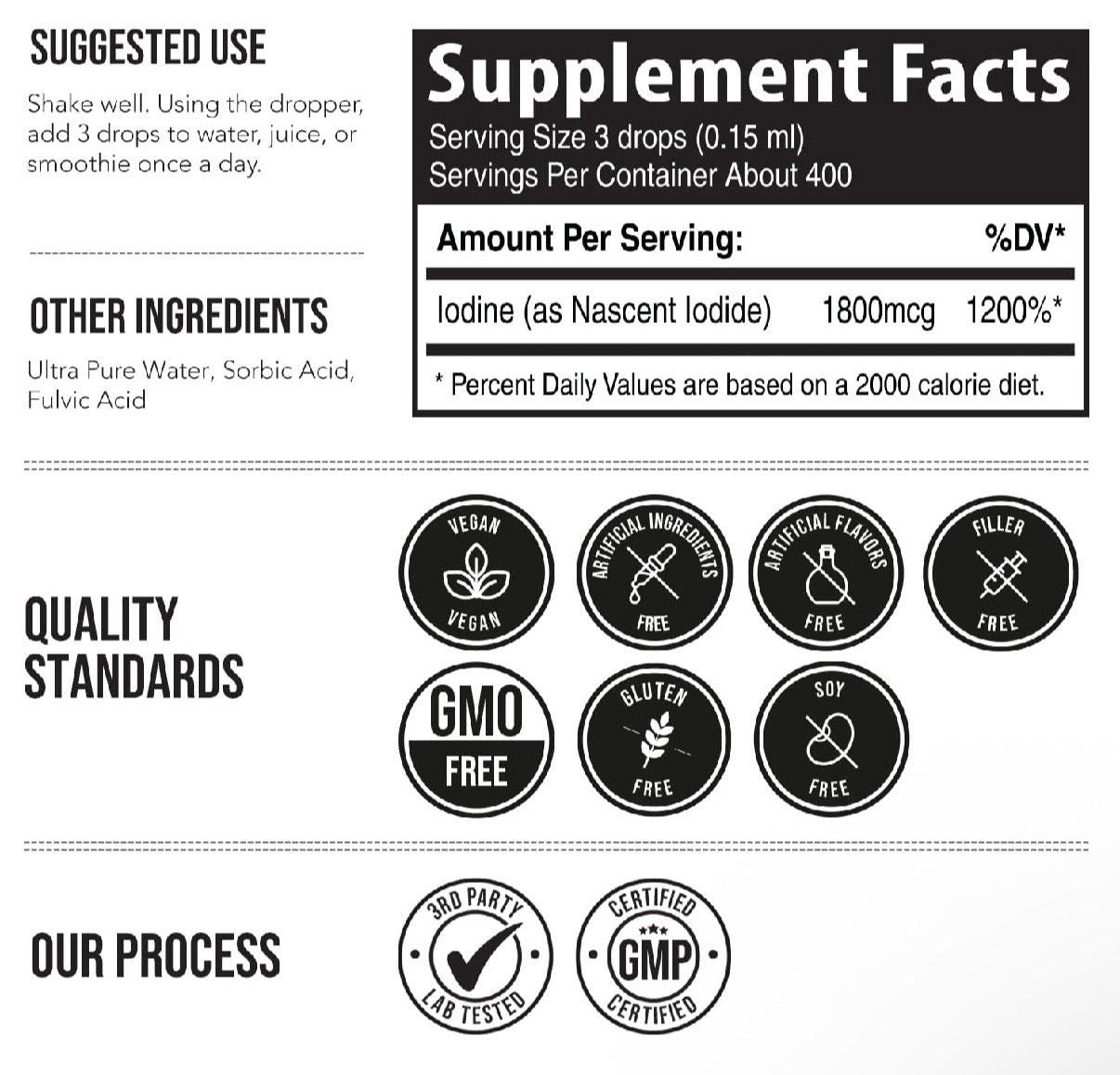 Nascent Iodine Supplement 400 Servings, Glass Bottle, Vegan, 1800 mcg - 600 mcg per Drop - Pure, Clear Color - Supports Thyroid Health, Energy, Immunity & Metabolism (2 oz.)