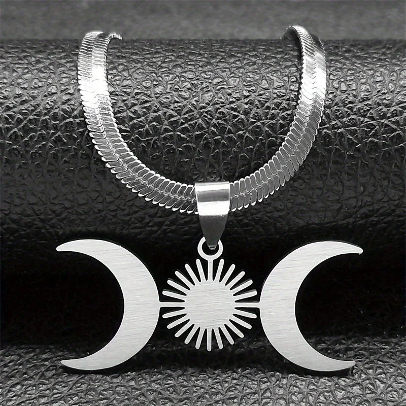 Moon Goddess Choker Stainless Steel Gold Color Esoteric Necklace.