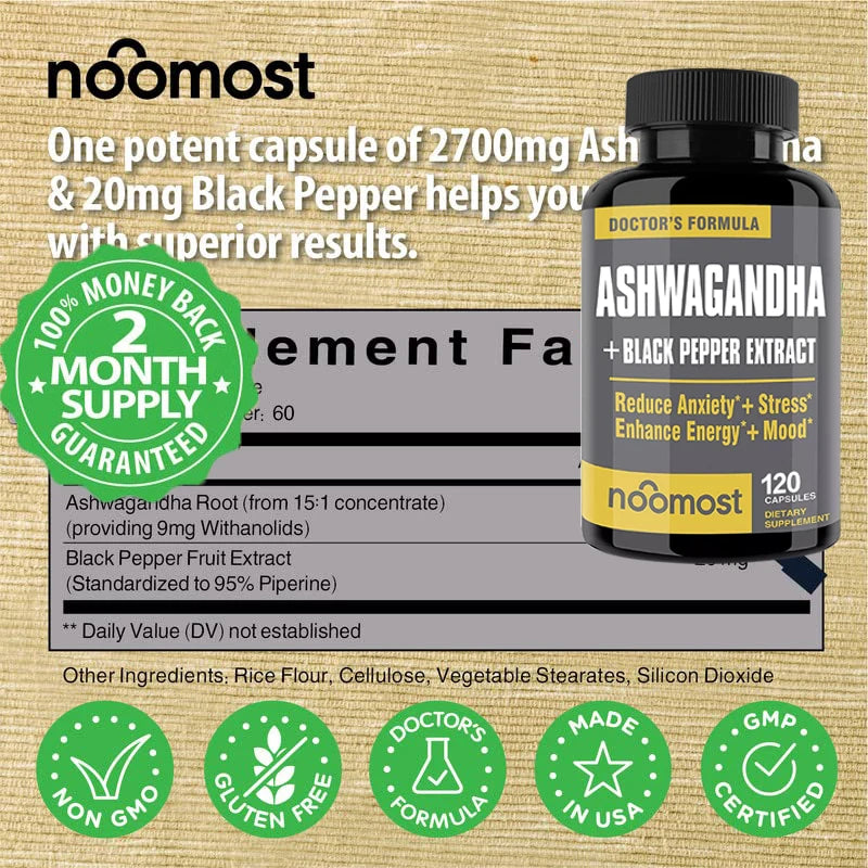 Organic Ashwagandha Capsules, Anti-Stress Relief, Mood Support & Focus Unisex