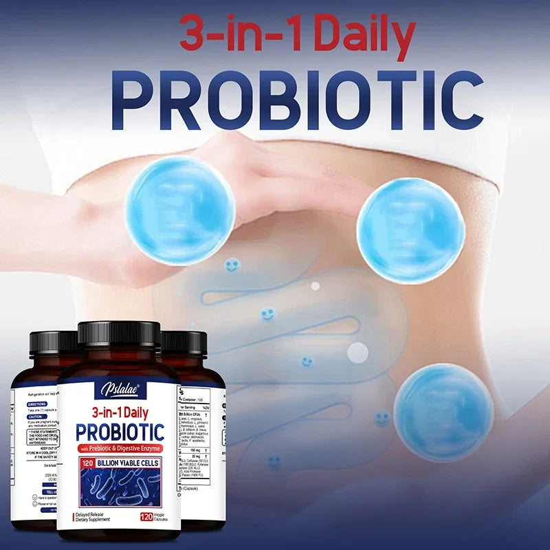 Probiotics + Digestive Enzymes - Improves Digestion and Immunity, Relieves Constipation, Intestinal Health - 120 Capsules