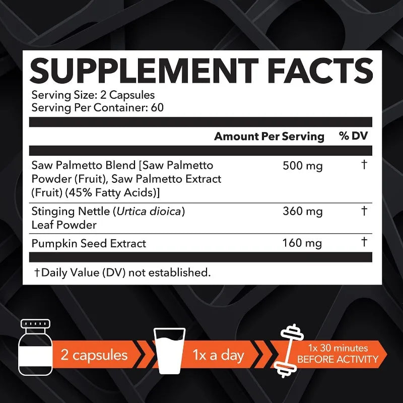 Saw Palmetto Blend, Pumpkin Seed Extract, Prostate Supplement, Prostate Support, Prostate and Urinary Health, 120 Capsules