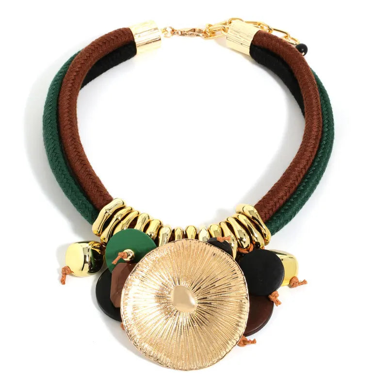 Tribal Beaded Necklace with Round Pendant for Woman.