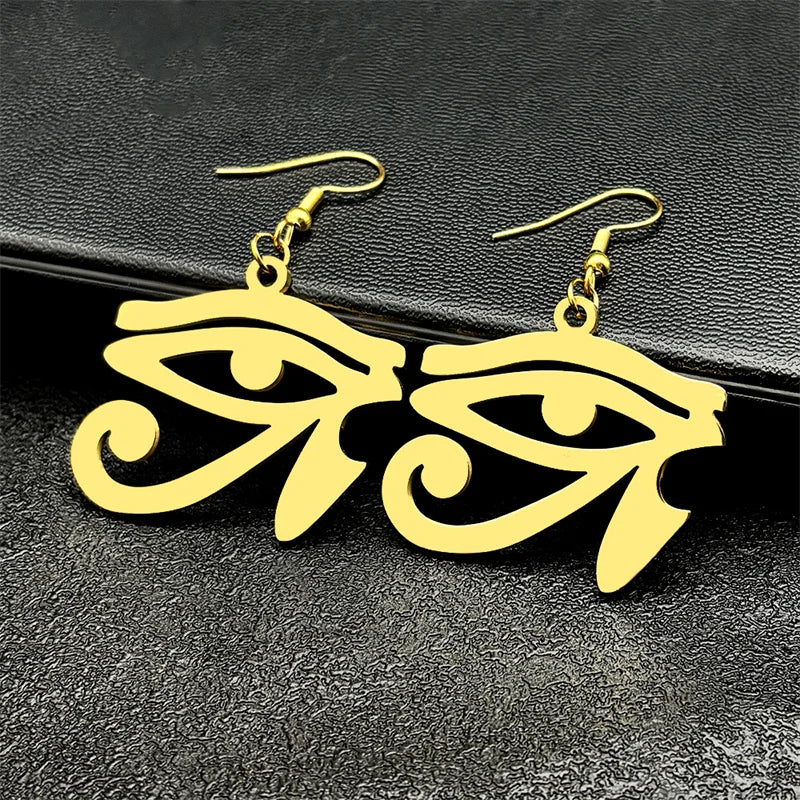 Ancient Egyptian Eye of Horus Dangle Earring for Women Stainless Steel Gold Color Amulet Earrings