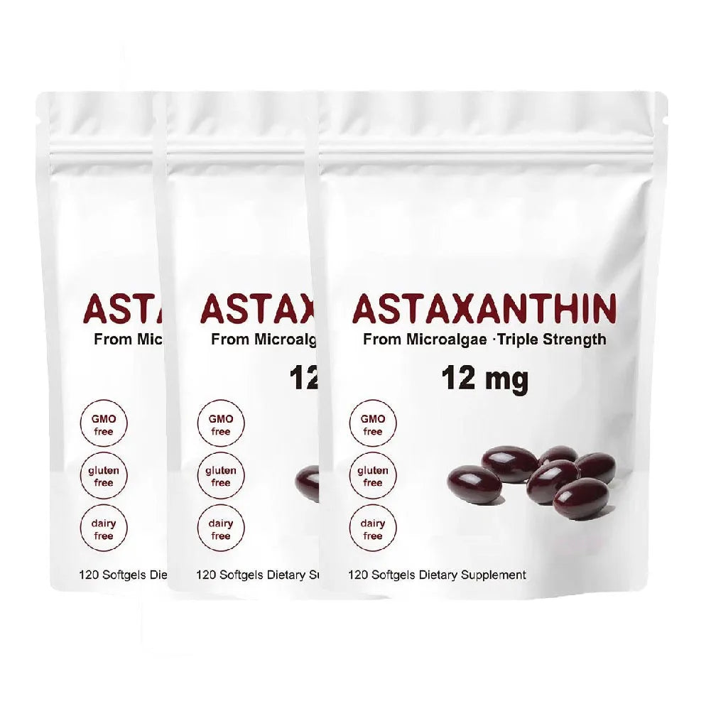 Astaxanthin 12mg, 120 soft gels, Premium Astaxanthin Antioxidant Supplements for Skin Health, Hair Growth, Collagen, Age Reversal, Removes Oxidative Stress, 6000 x’s more powerful than vitamin C