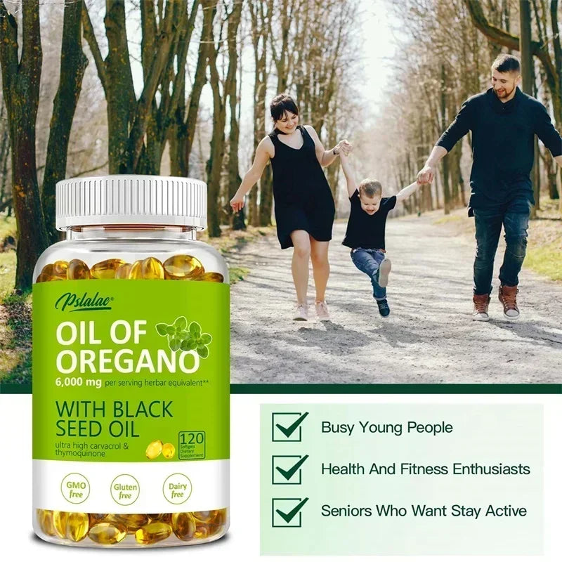 Oregano Oil - with Black Seed Oil, for Digestion, Relieves Bloating, Boosts Immune, Antioxidant - 120pcs