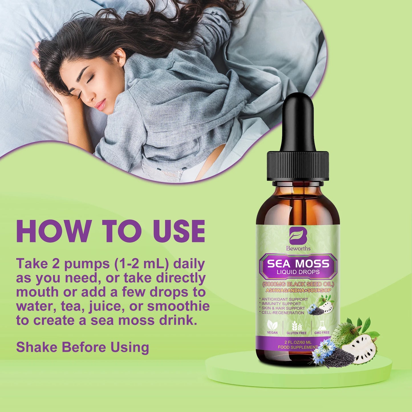60ML Sea Moss Extract Drop Superfood, Support Immunity and Kidney Health, Aids in Weight Management, Promote Digestion and Antioxidation