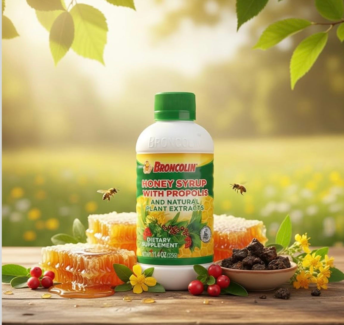Broncolin Honey Syrup With Mullien. For Cough, Cold & Respiratory Wellness