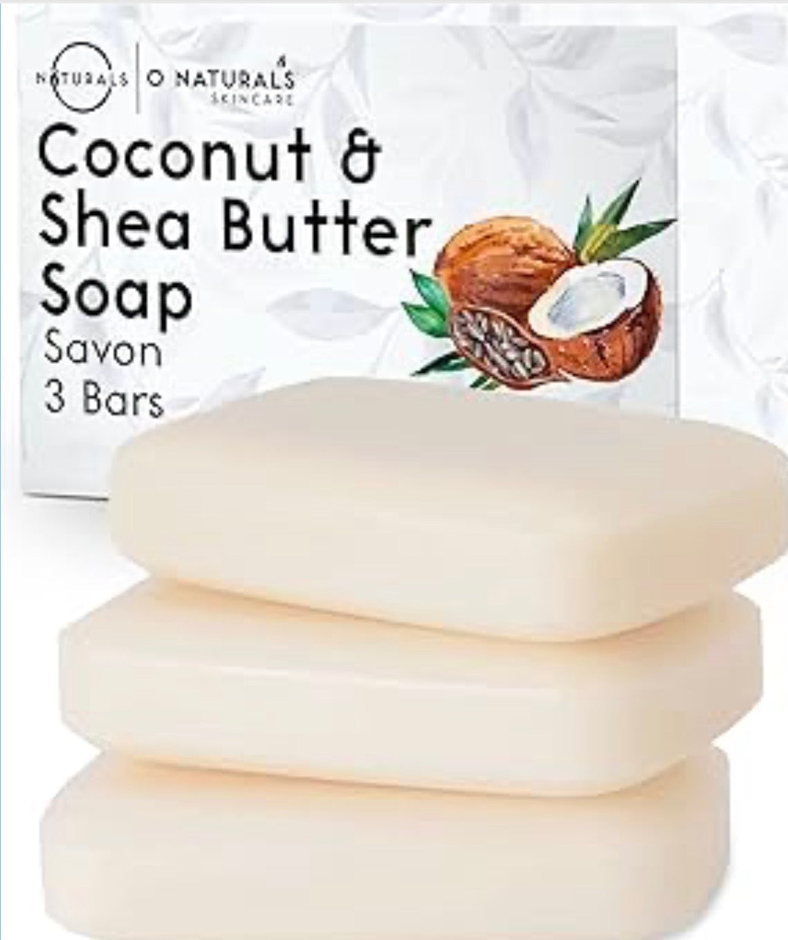 Organic Coconut Shea Butter Bar Soap - 3 Pack - Vegan Non Toxic