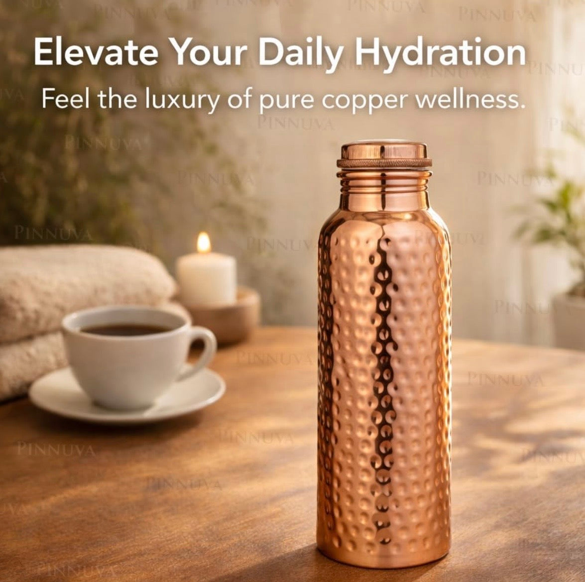 Handcrafted Ayurvedic 100 Percent Pure Copper Water Bottle, 34oz, Leak-Proof & Eco-Friendly for Fitness and Travel