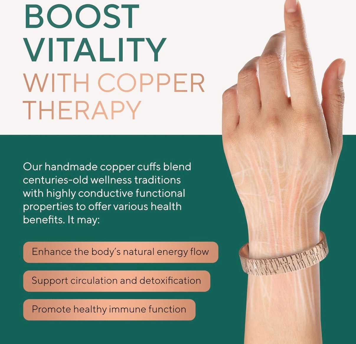 100 Percent Solid Copper Bracelet - Mens & Women’s Improves Circulation, EMF Protection, Energy Conductor, Negative Energy Shield