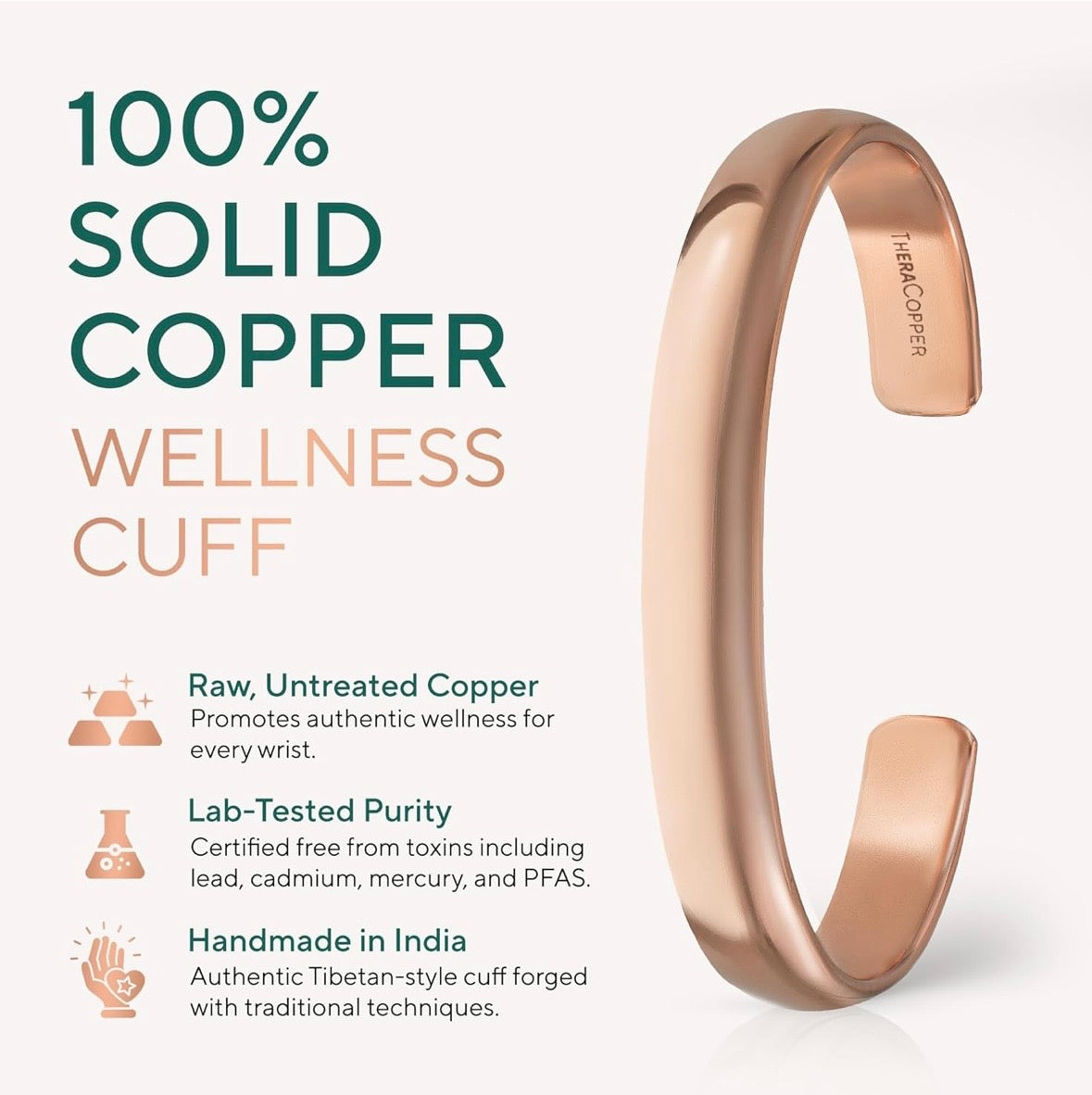 100 Percent Solid Copper Bracelet - Mens & Women’s Improves Circulation, EMF Protection, Energy Conductor, Negative Energy Shield