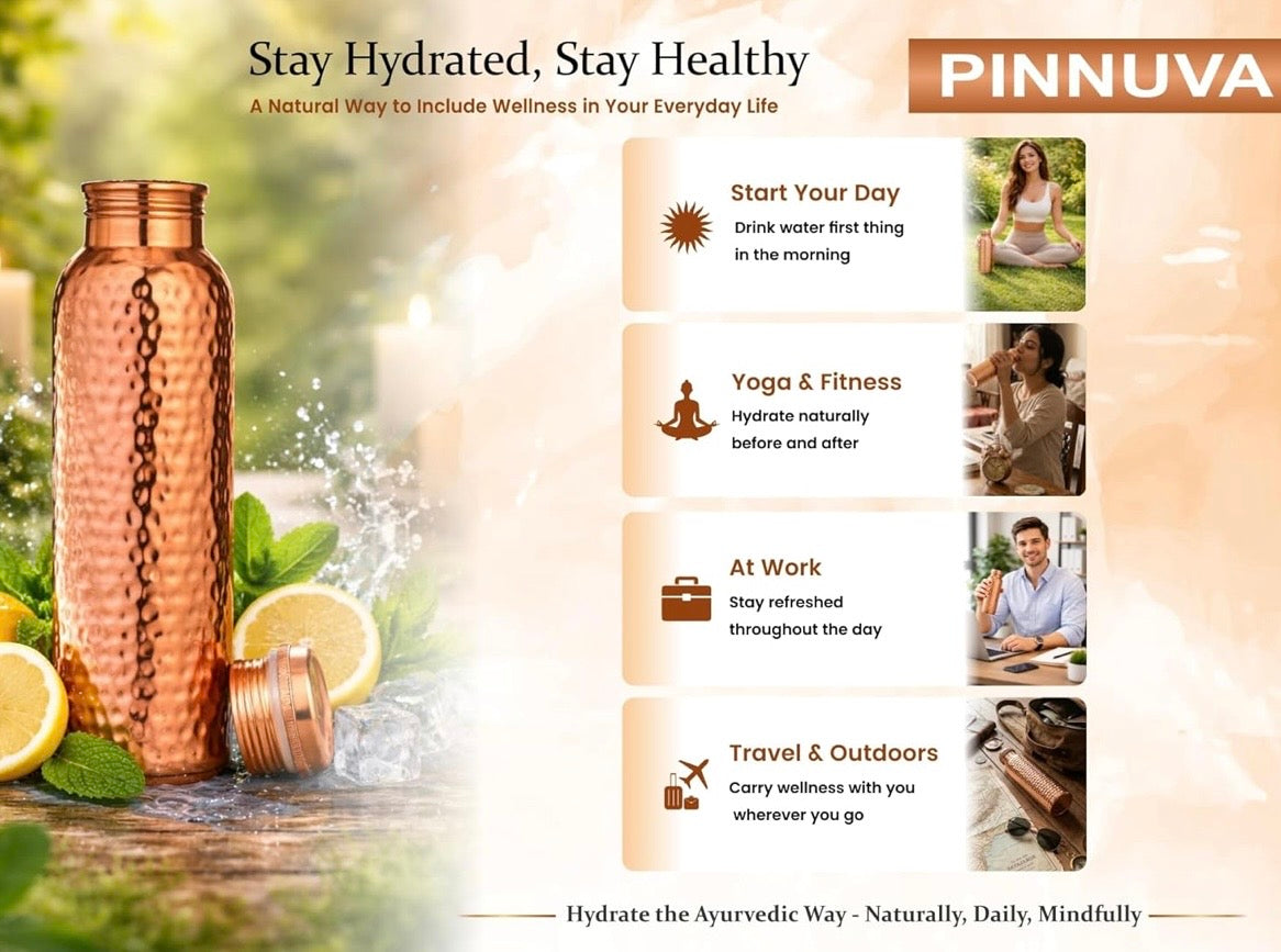 Handcrafted Ayurvedic 100 Percent Pure Copper Water Bottle, 34oz, Leak-Proof & Eco-Friendly for Fitness and Travel