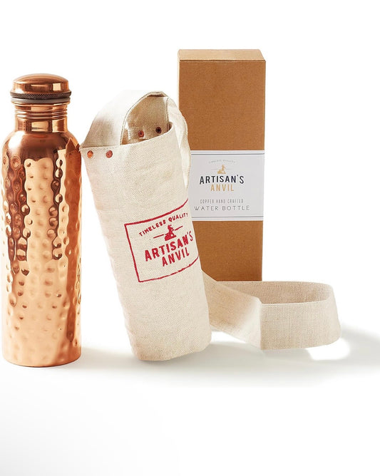 100 Percent Pure Copper Ayurvedic Water Bottle with satchel