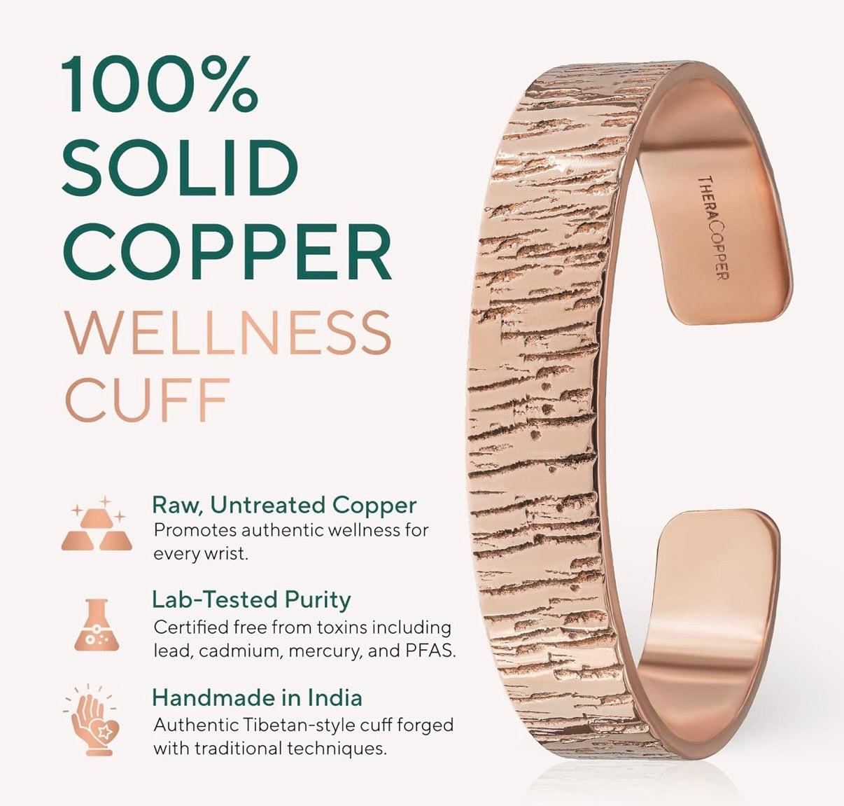 100 Percent Solid Copper Bracelet - Mens & Women’s Improves Circulation, EMF Protection, Energy Conductor, Negative Energy Shield
