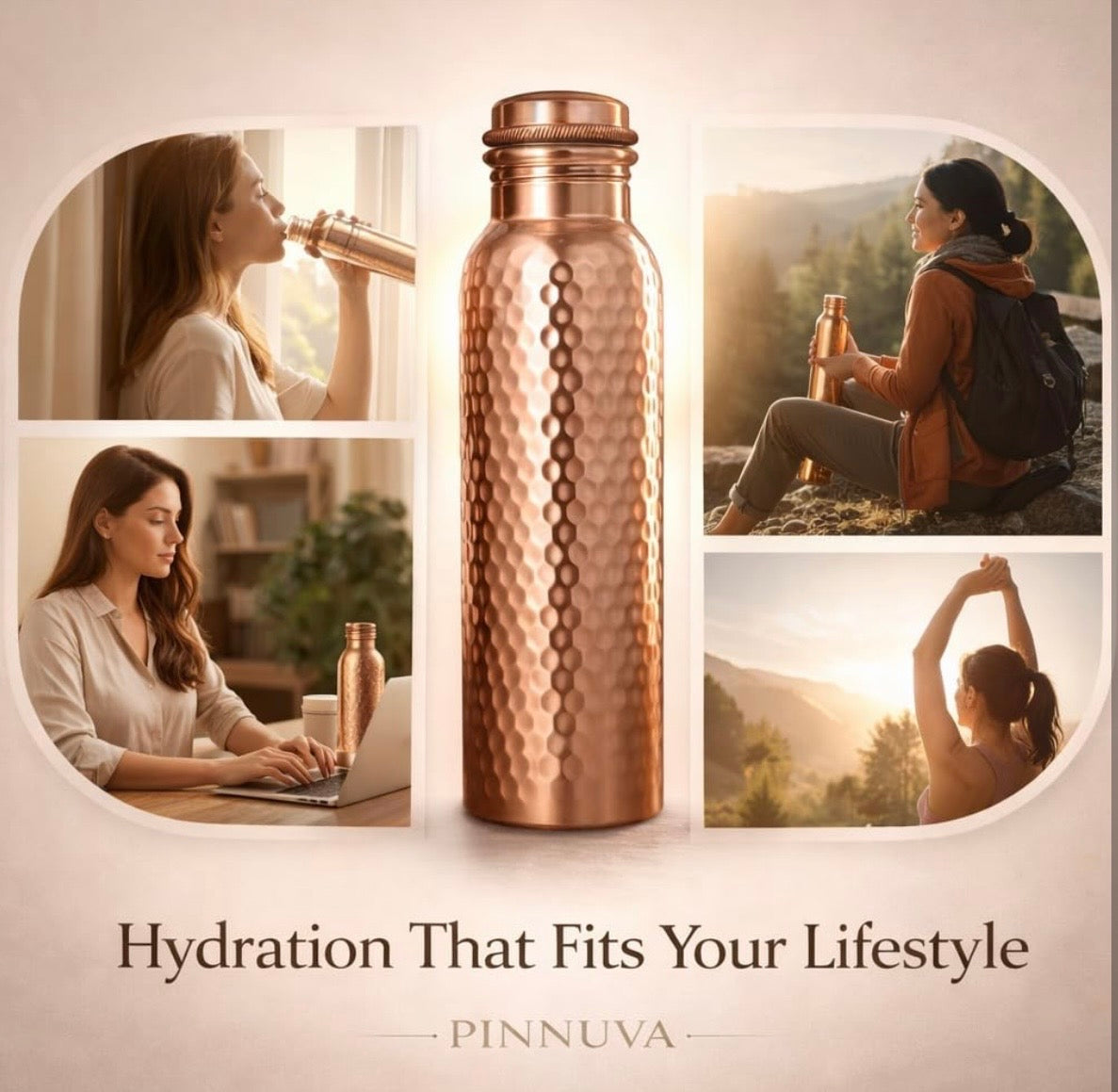 Handcrafted Ayurvedic 100 Percent Pure Copper Water Bottle, 34oz, Leak-Proof & Eco-Friendly for Fitness and Travel