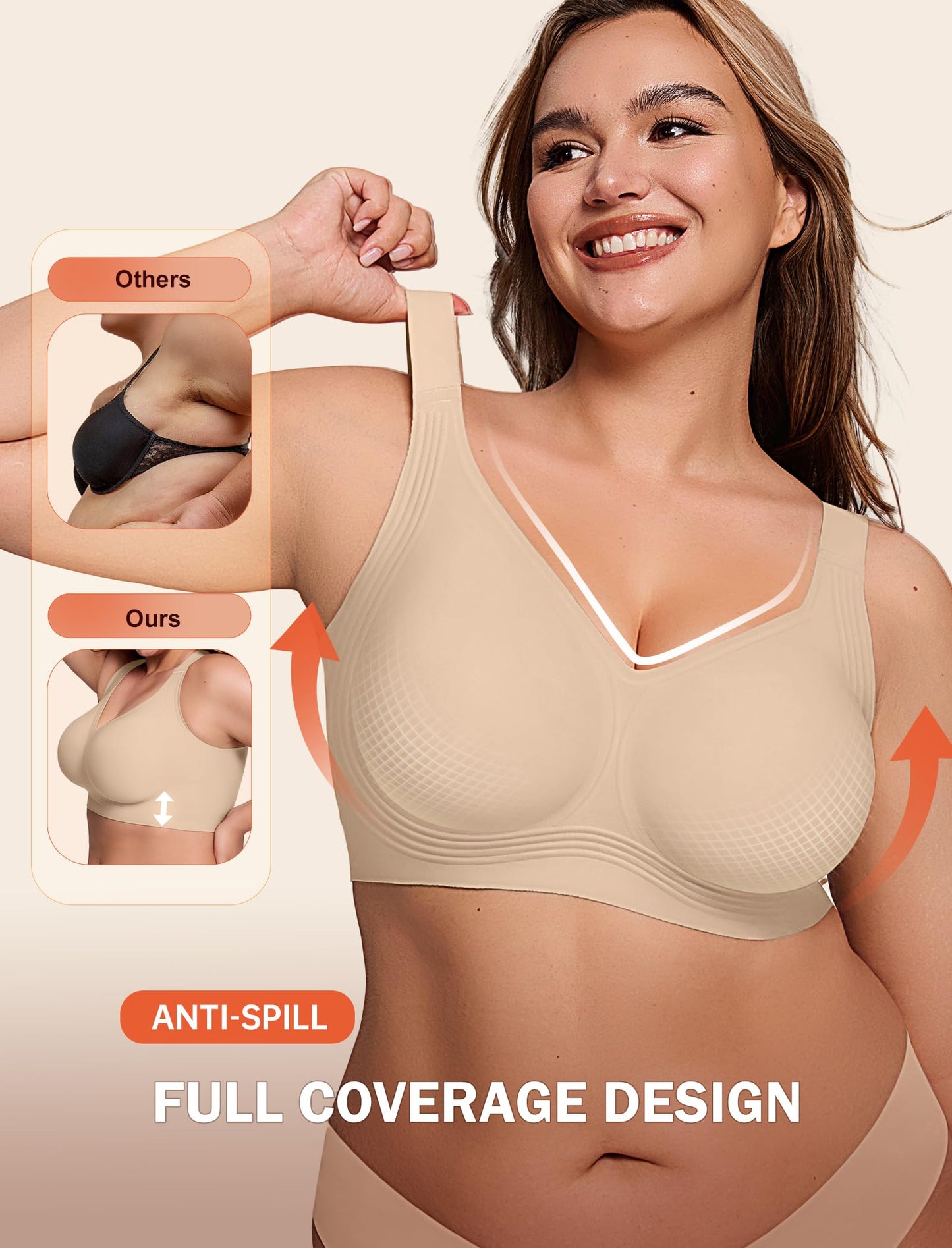 Non toxic Wireless Push Up Bra Full Coverage No Underwire Seamless Plus Size Available