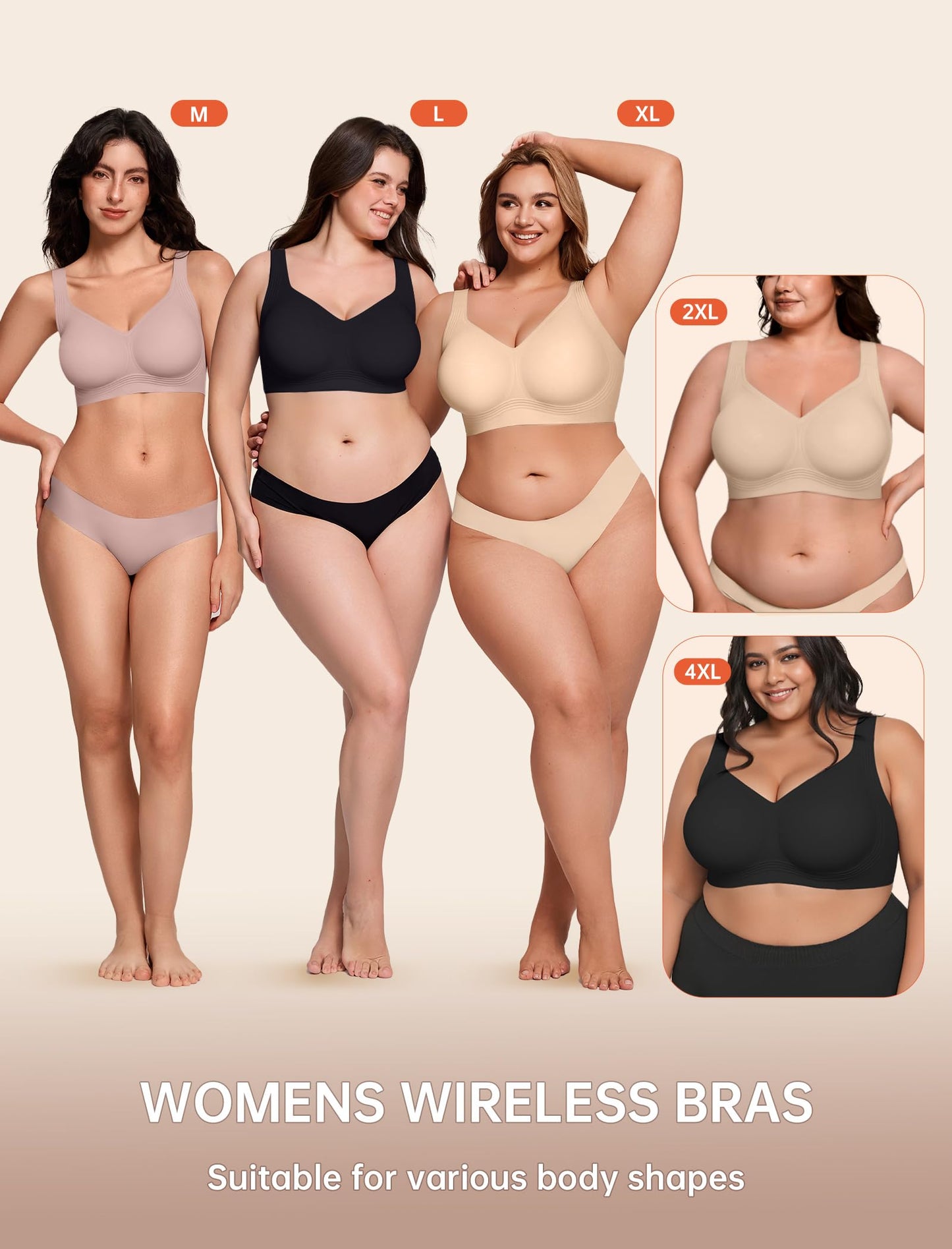 Non toxic Wireless Push Up Bra Full Coverage No Underwire Seamless Plus Size Available