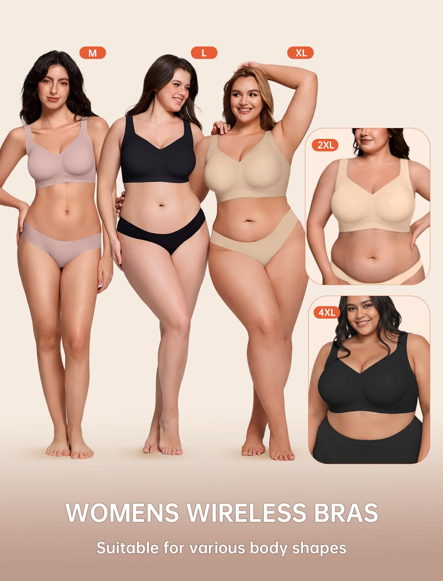 Non toxic Wireless Push Up Bra Full Coverage No Underwire Seamless Plus Size Available