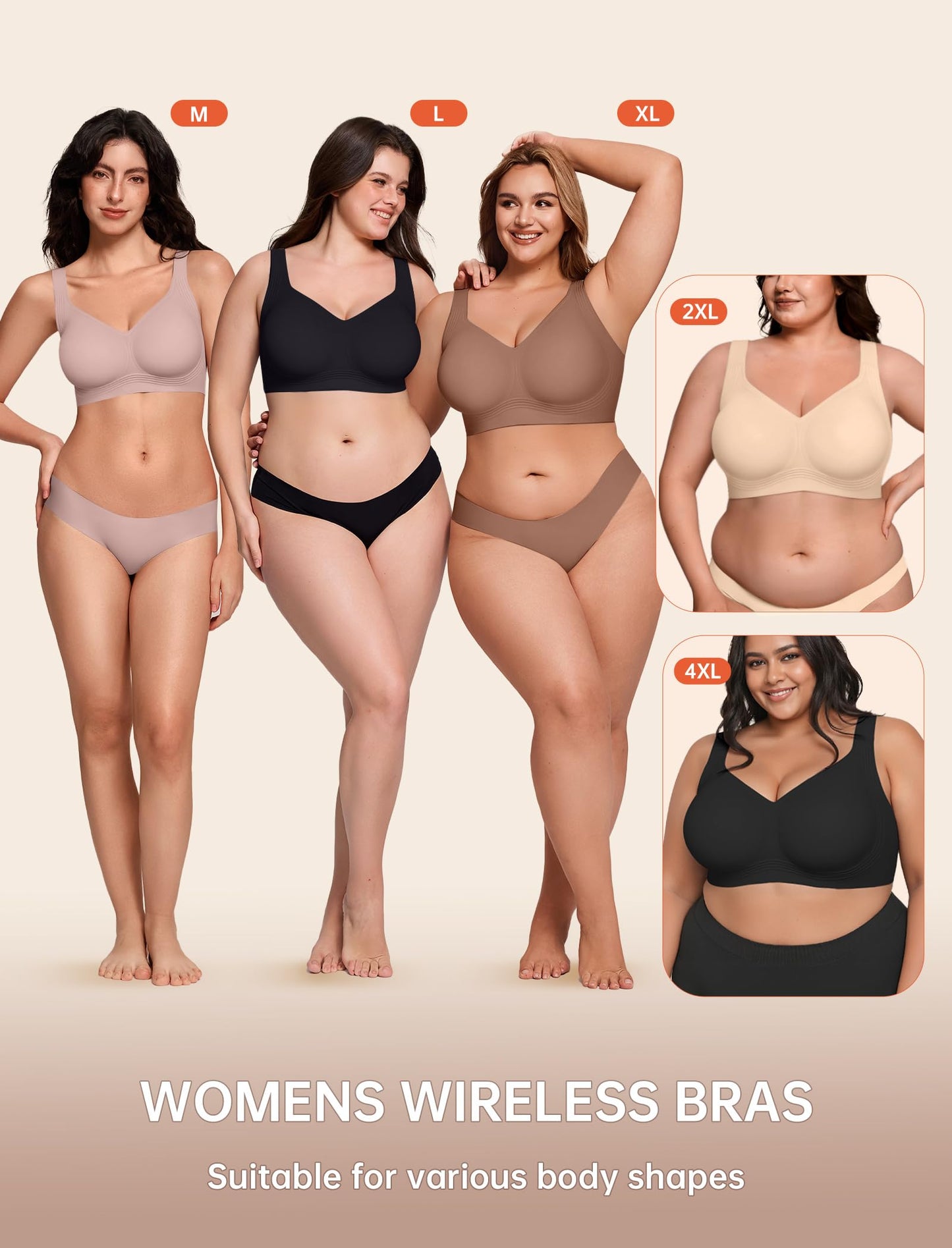 Non toxic Wireless Push Up Bra Full Coverage No Underwire Seamless Plus Size Available