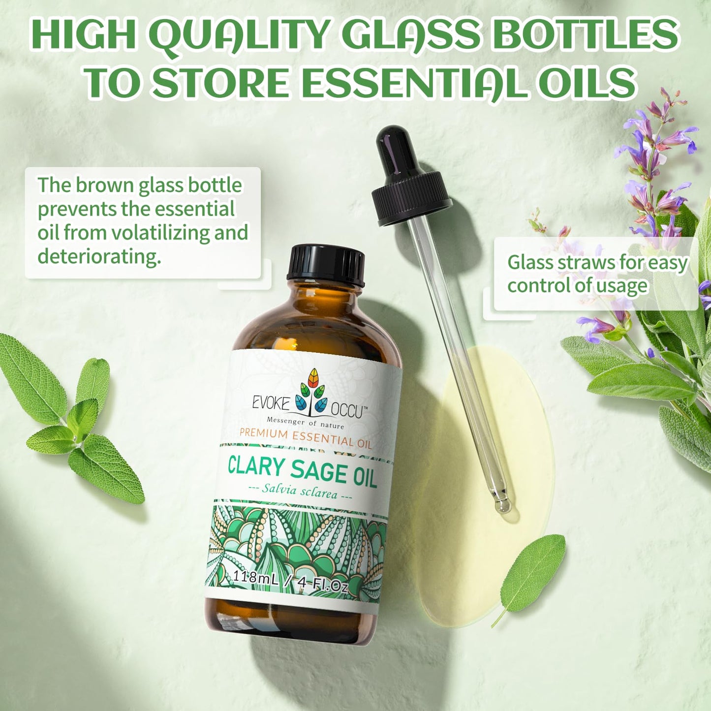 Clary Sage Essential Oil for Anxiety Relief, Plus Powerful Antioxidant that Contains Sclareol Which Suppresses Various Types of Cancer Cells, including Lung, Colon & Breast Cancers,