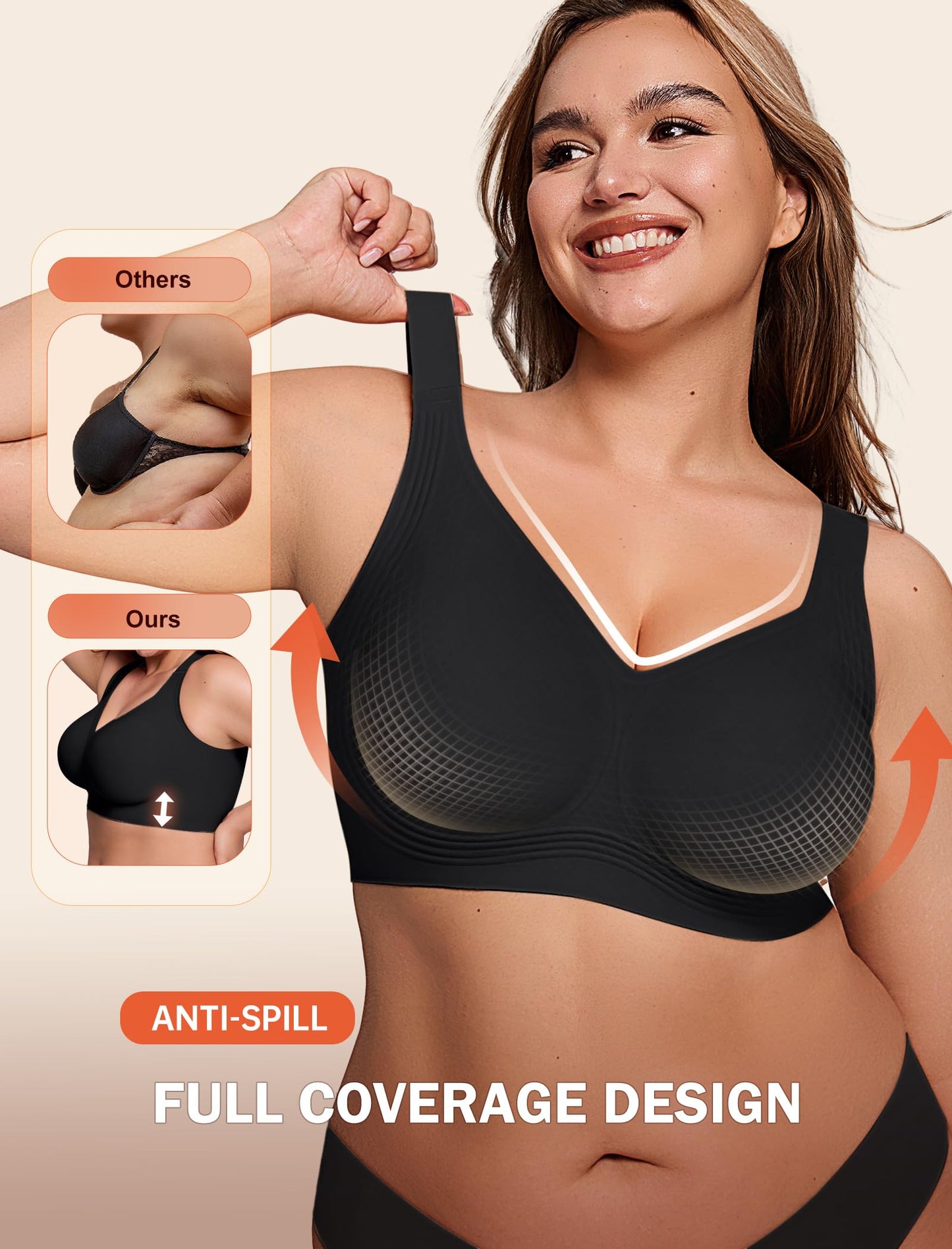 Non toxic Wireless Push Up Bra Full Coverage No Underwire Seamless Plus Size Available