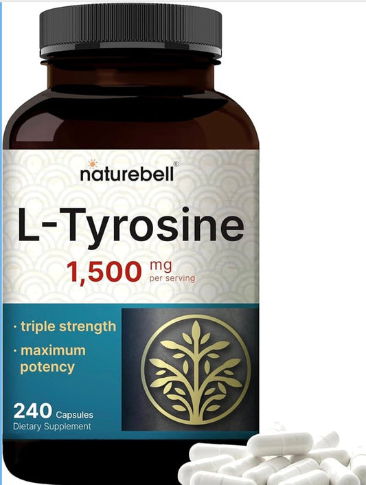 L Tyrosine Supplement, 1,500mg Per Serving, 240 Capsules | Essential Amino Acids – Brain Health Support for Memory, Cognitive Health, and Mental Alertness – Non-GMO