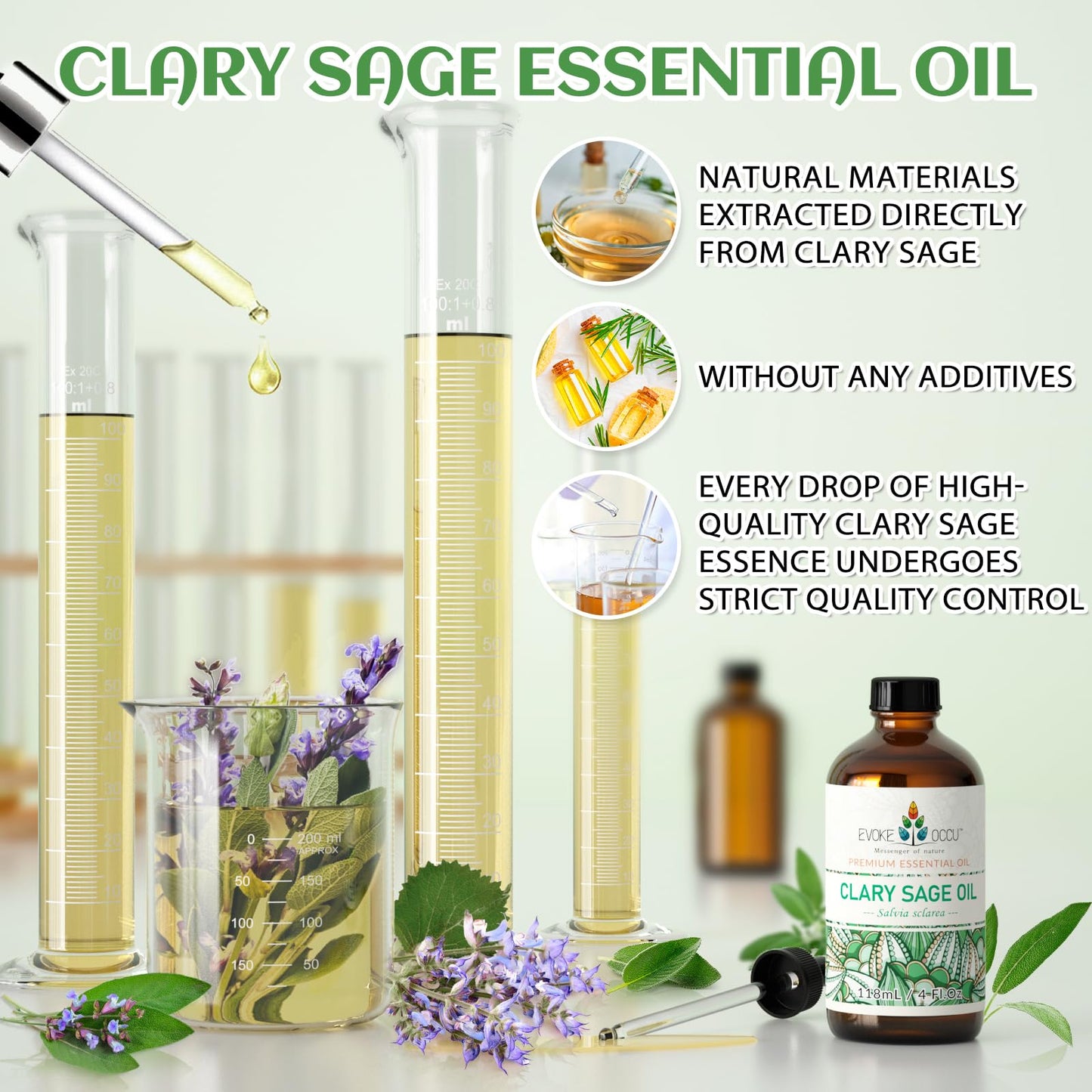 Clary Sage Essential Oil for Anxiety Relief, Plus Powerful Antioxidant that Contains Sclareol Which Suppresses Various Types of Cancer Cells, including Lung, Colon & Breast Cancers,