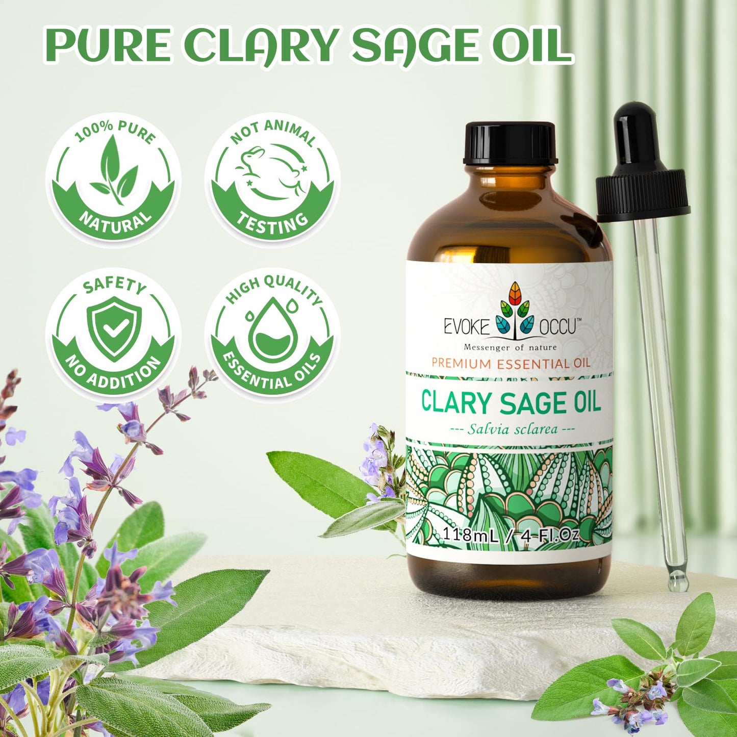 Clary Sage Essential Oil for Anxiety Relief, Plus Powerful Antioxidant that Contains Sclareol Which Suppresses Various Types of Cancer Cells, including Lung, Colon & Breast Cancers,