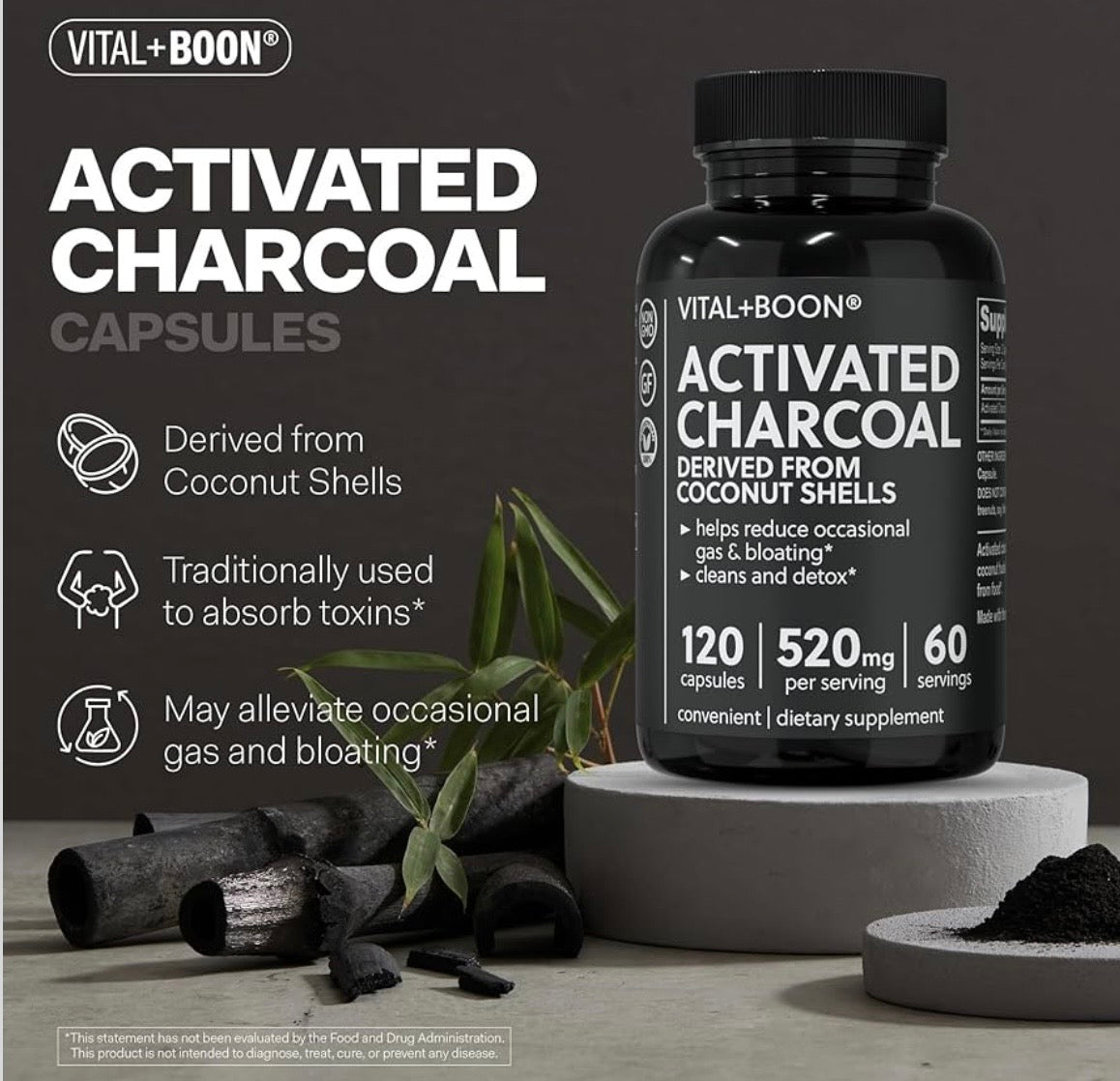 Activated Charcoal for detoxing and also acts as a binder to remove heavy metals and toxins from the body