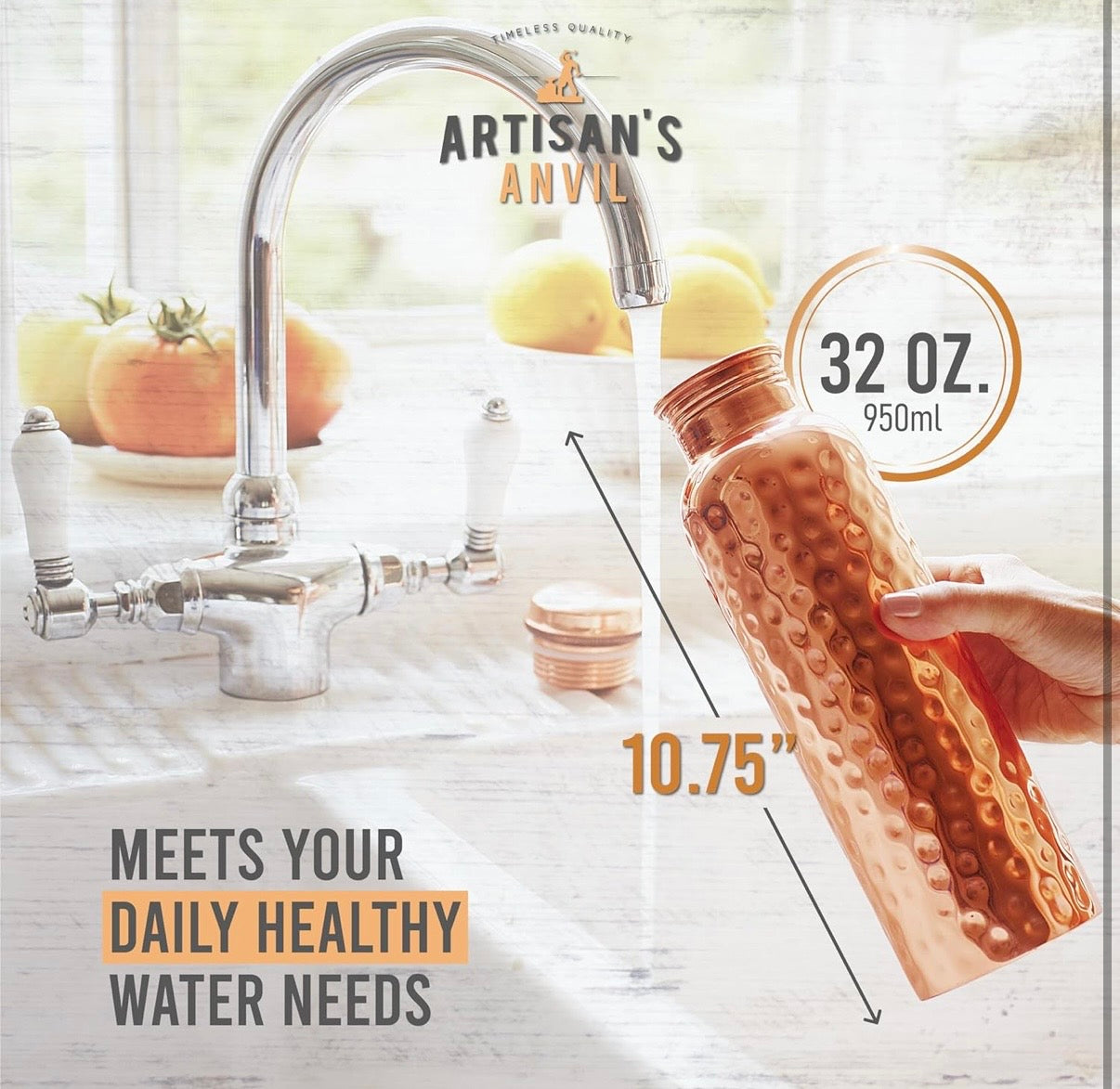 100 Percent Pure Copper Ayurvedic Water Bottle with satchel