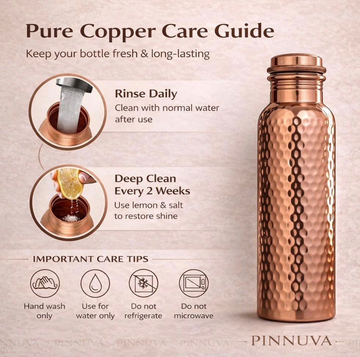Handcrafted Ayurvedic 100 Percent Pure Copper Water Bottle, 34oz, Leak-Proof & Eco-Friendly for Fitness and Travel