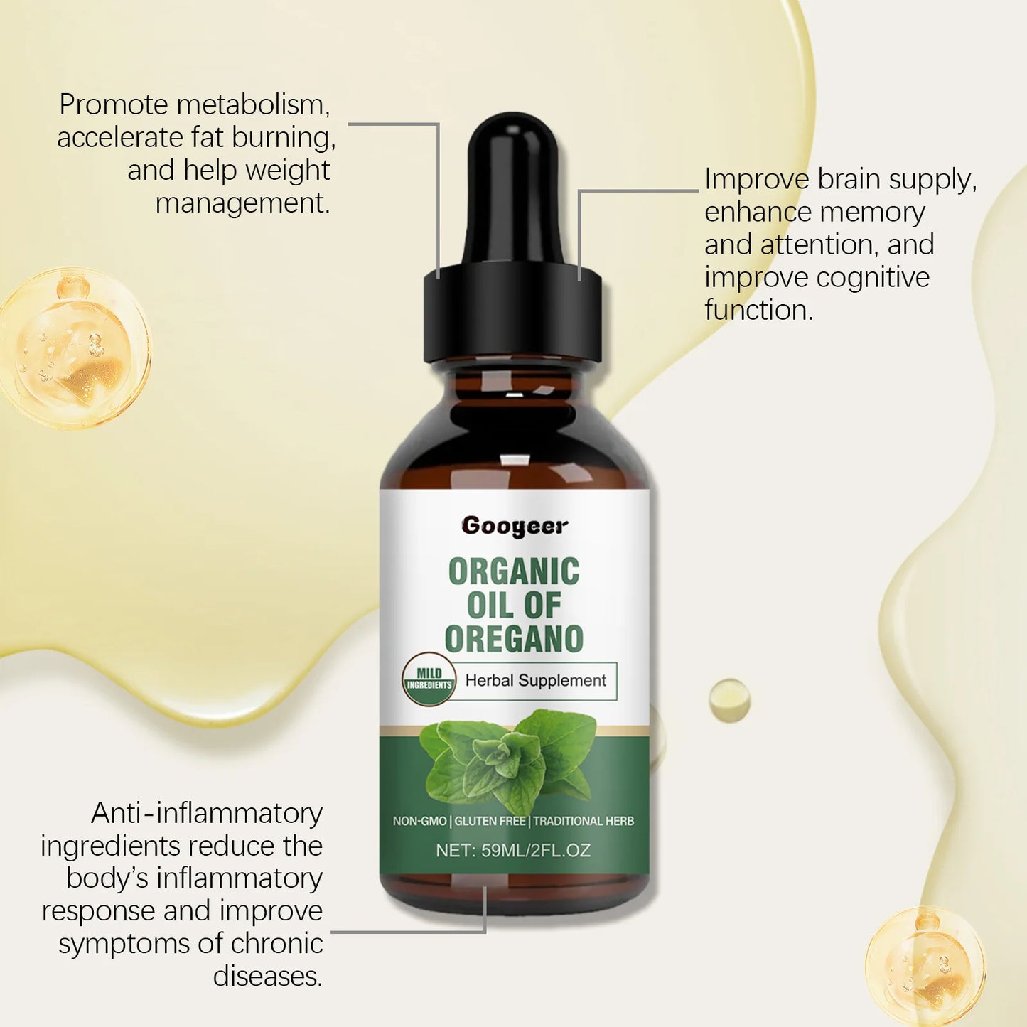Organic Oil of Oregano Immune Enhance Digestion Improve Intestinal Health Liquid Drops