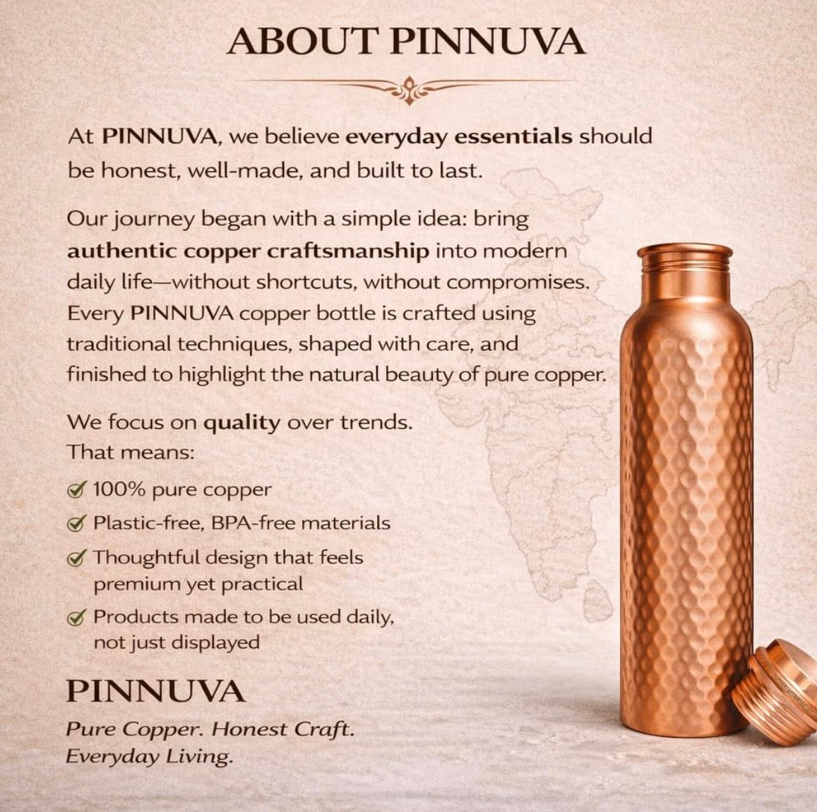 Handcrafted Ayurvedic 100 Percent Pure Copper Water Bottle, 34oz, Leak-Proof & Eco-Friendly for Fitness and Travel