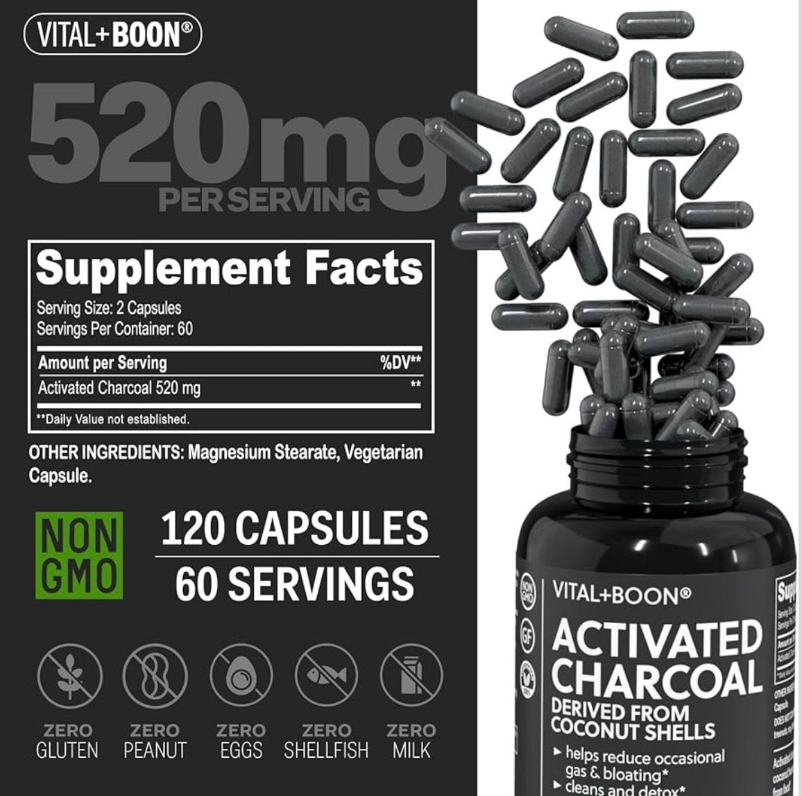 Activated Charcoal for detoxing and also acts as a binder to remove heavy metals and toxins from the body