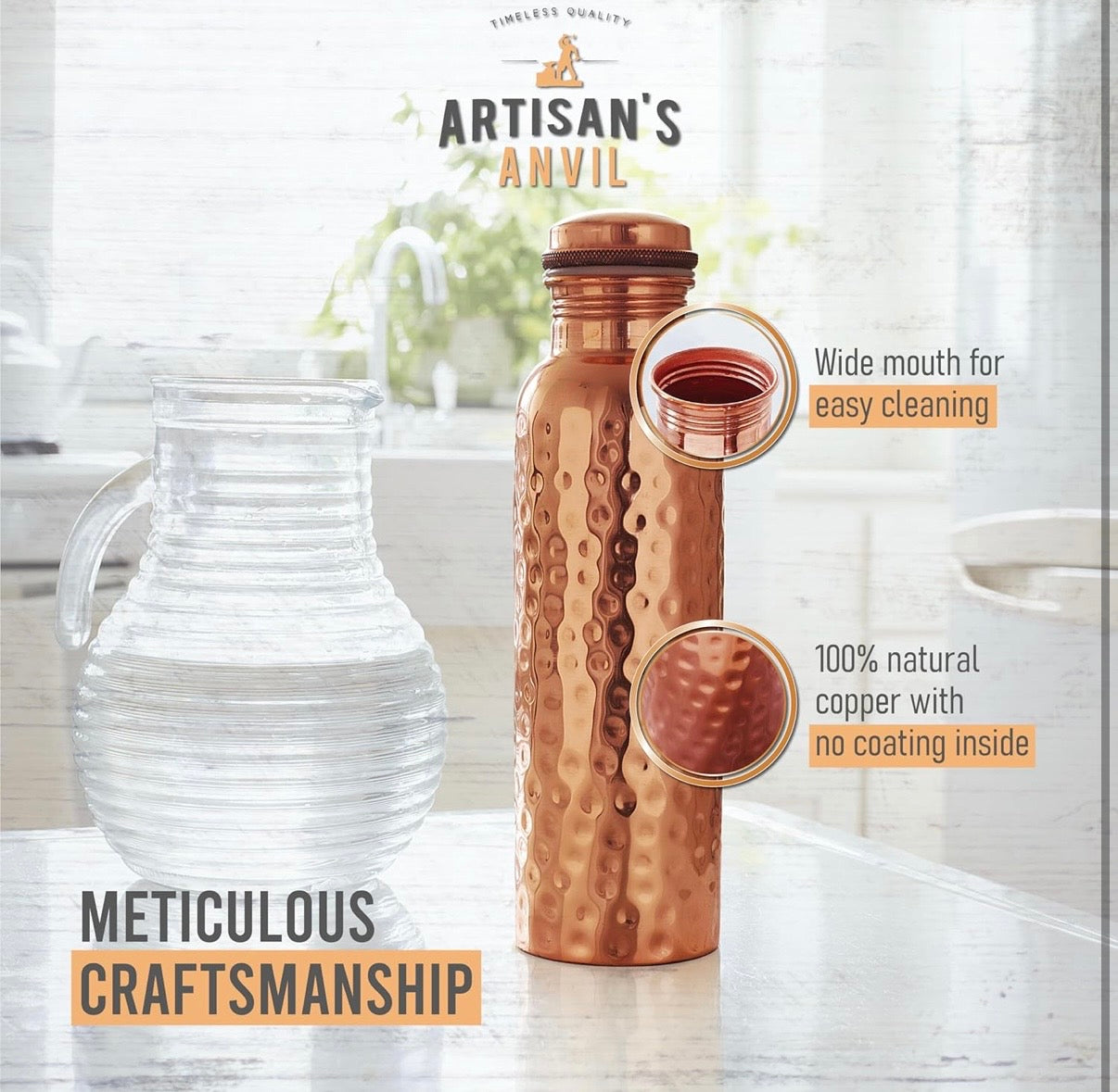 100 Percent Pure Copper Ayurvedic Water Bottle with satchel