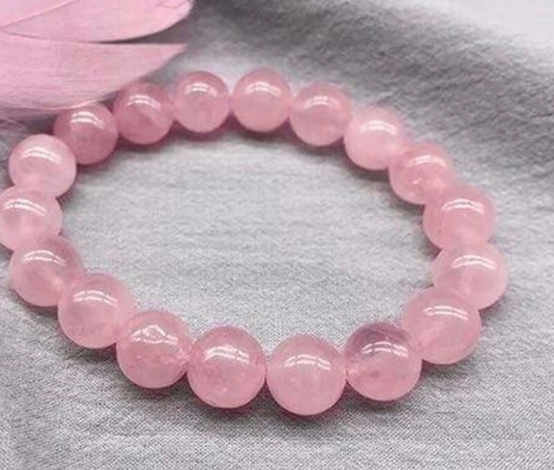 Natural Rose Quartz Stone Beaded Bracelet 8mm Pink Crystal Stretch Bracelet