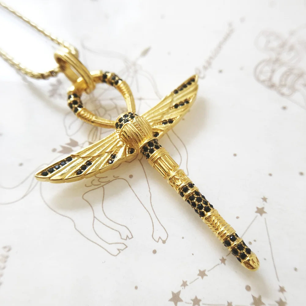 Necklace Cross of Life Ankh with Scarab Fine Jewelry Esoteric Protection.