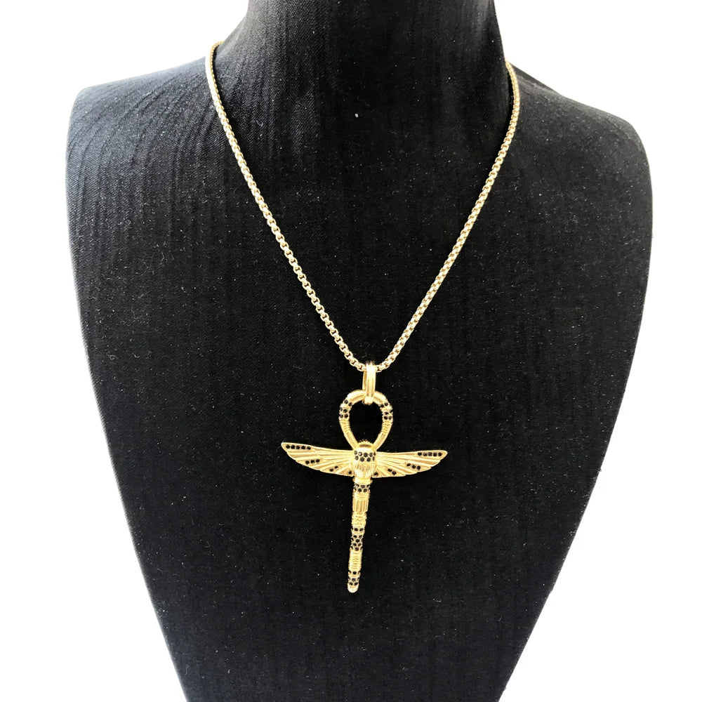 Necklace Cross of Life Ankh with Scarab Fine Jewelry Esoteric Protection.