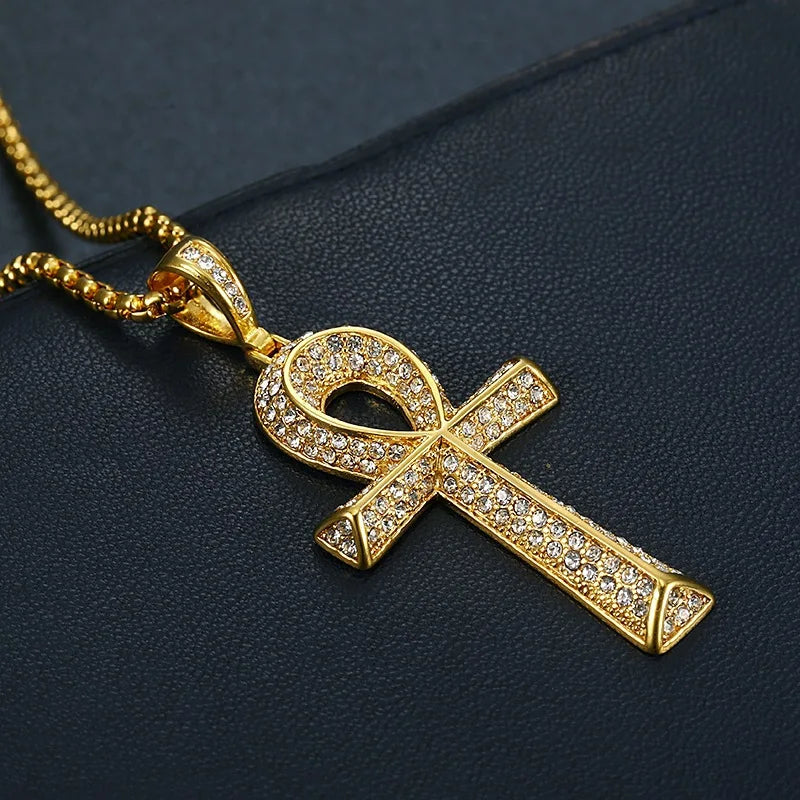 Egyptian Ankh Cross Pendant With Stainless Steel Chain Protection Esoteric Jewlery.