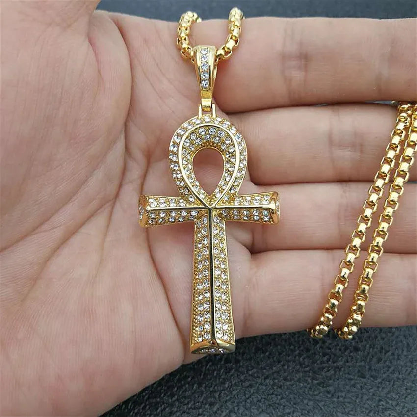 Egyptian Ankh Cross Pendant With Stainless Steel Chain Protection Esoteric Jewlery.