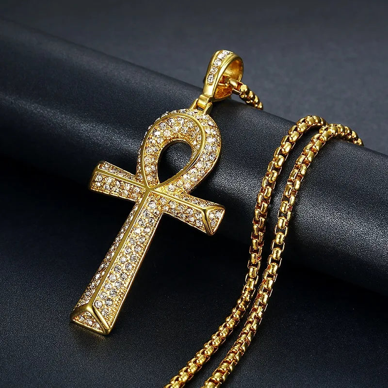 Egyptian Ankh Cross Pendant With Stainless Steel Chain Protection Esoteric Jewlery.