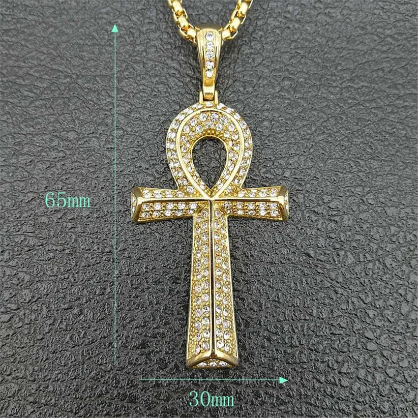 Egyptian Ankh Cross Pendant With Stainless Steel Chain Protection Esoteric Jewlery.