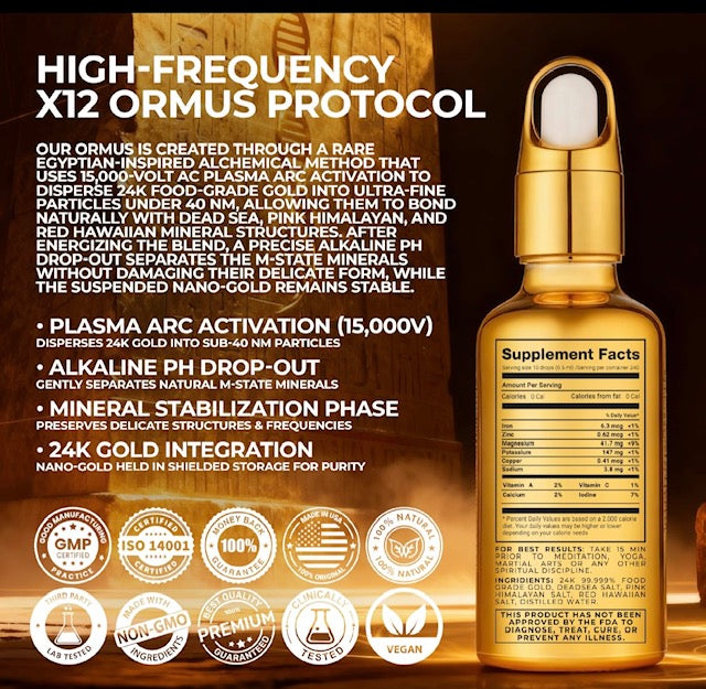 X12 Ormus Monoatomic Gold - Liquid Trace Mineral Blend with 24K Gold – Made by Real Alchemists - Dead Sea & Himalayan Salt - 4 fl oz
