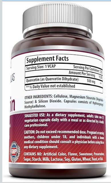 Quercetin 500mg 120 Veggie Capsules Non GMO, Gluten Free