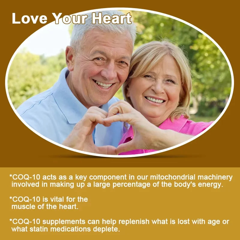 Coenzyme Ubiquinol Q10 Capsules COQ10 Health Supplement for Adult Enhance Heart Function Support Brain and Skin Health