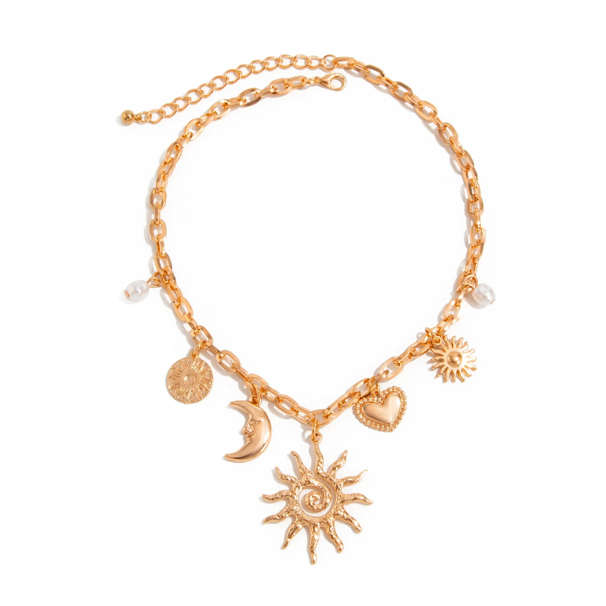 Esoteric Heart Sun Moon Pendant Necklace.