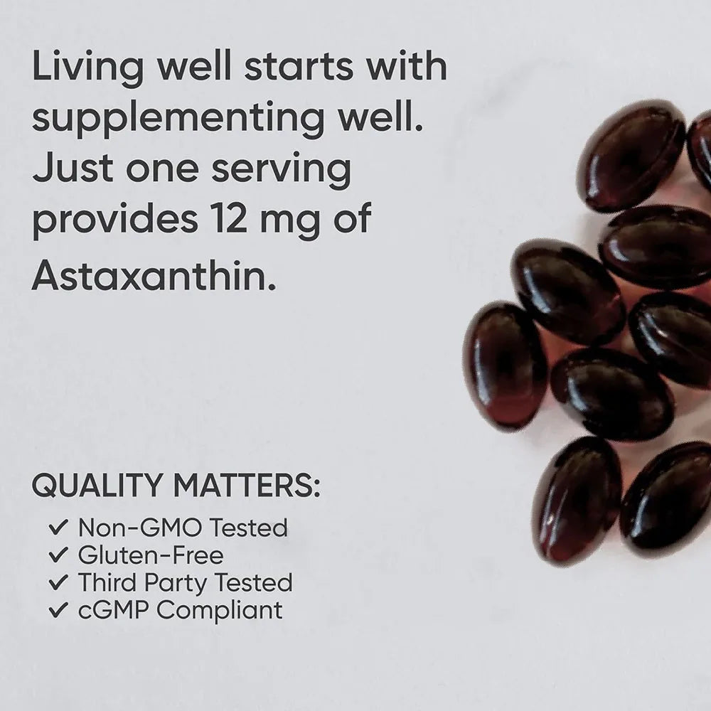 Astaxanthin 12mg, 120 soft gels, Premium Astaxanthin Antioxidant Supplements for Skin Health, Hair Growth, Collagen, Age Reversal, Removes Oxidative Stress, 6000 x’s more powerful than vitamin C