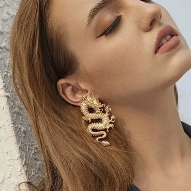 Vintage Chinese Style Dragon Stud Earrings for Women